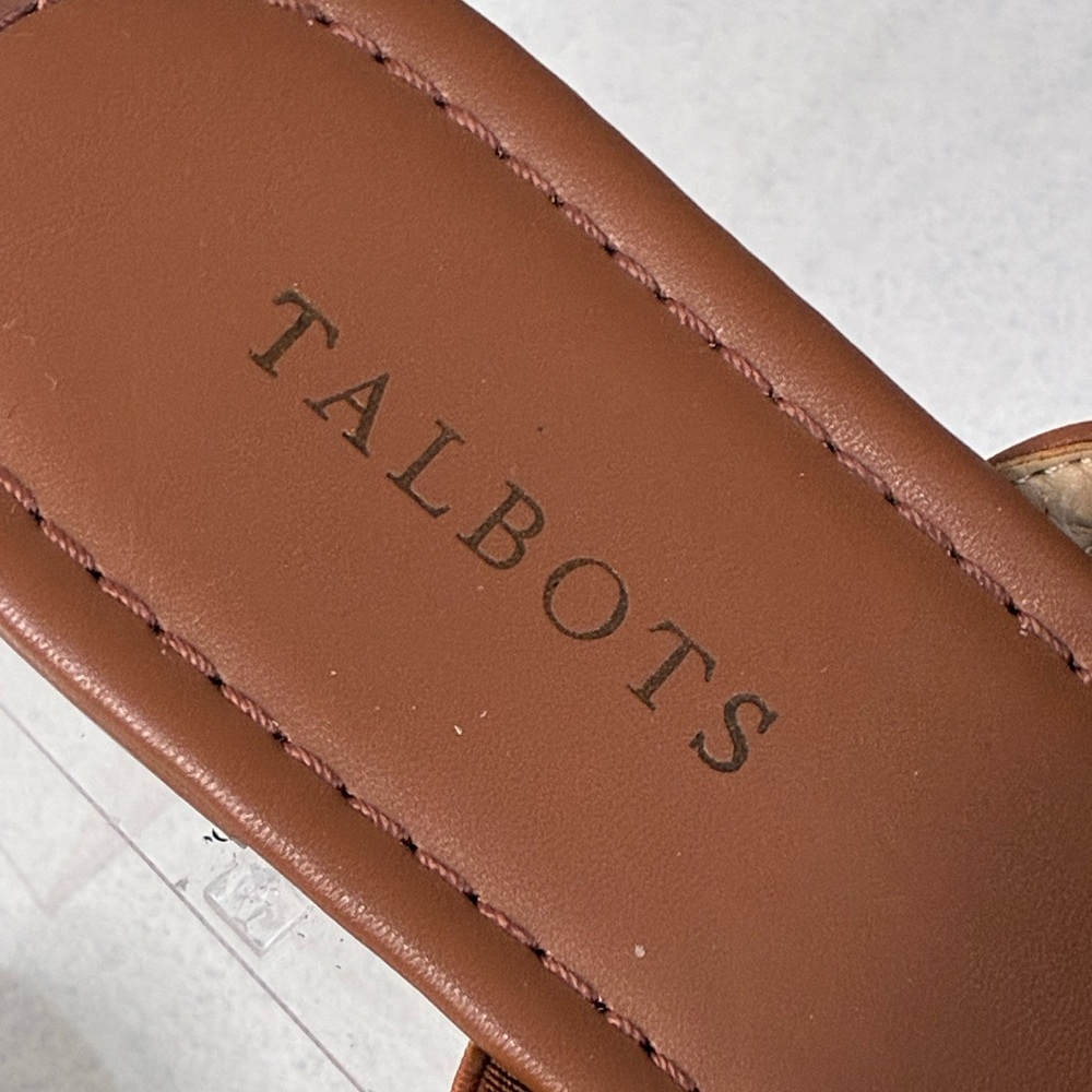 Talbots Leather Gia Braided Sandals Nappa Carmel women’s 8 Slip on summer cruise - Picture 2 of 10